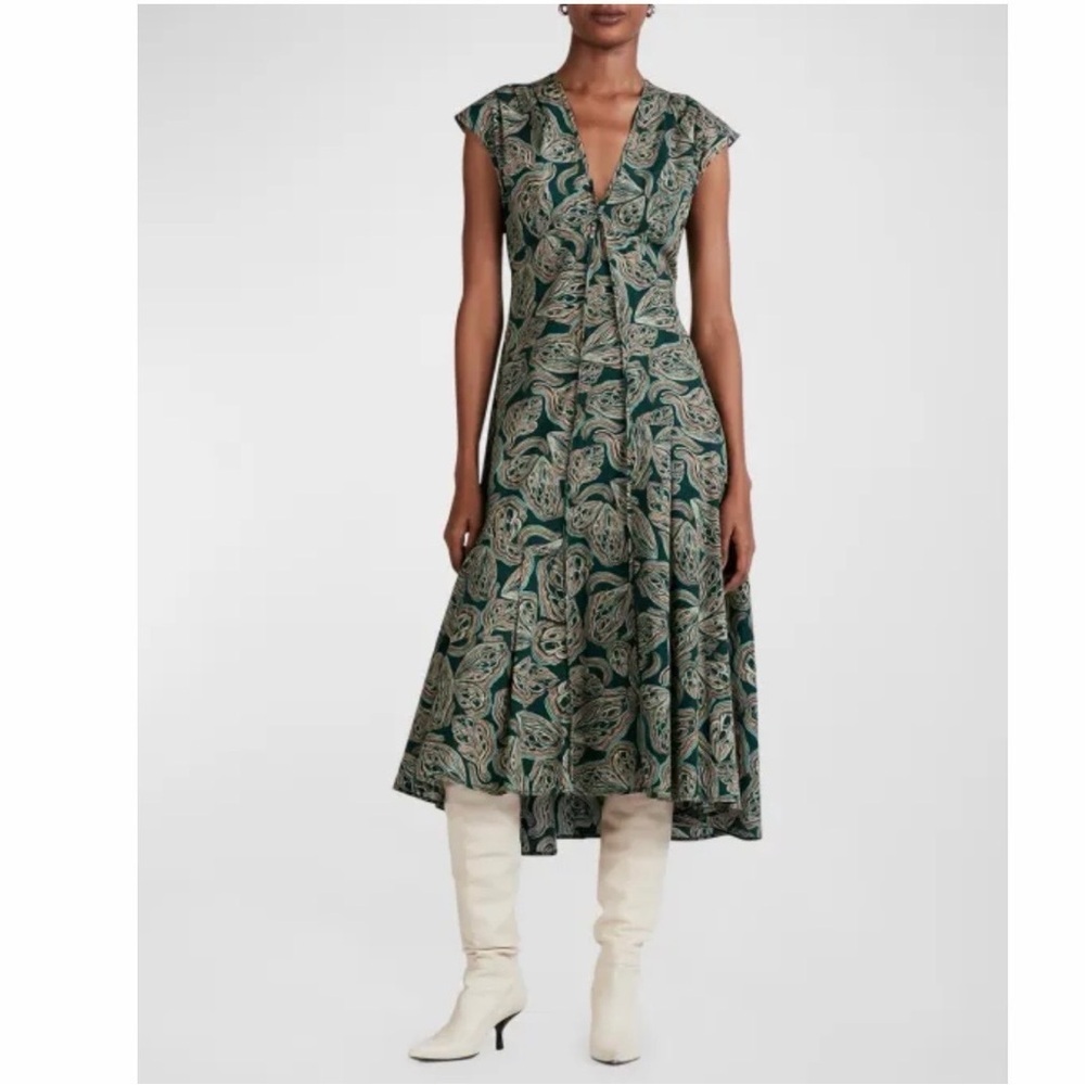 Derek Lam 10 Crosby Green Paisley Midi Dress Sz 14